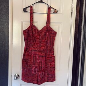 1950s Tiki Rockabilly Pinup Emperor romper jumpsuit black red playsuit